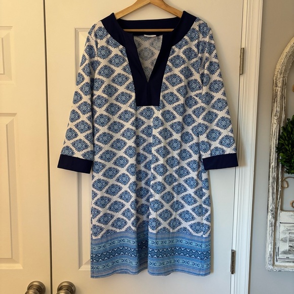 Cabana Life Dresses & Skirts - Cabana Life Tunic Coverup Dress Batik Blue Paisley Geometric Swim Pool XL UPF 50